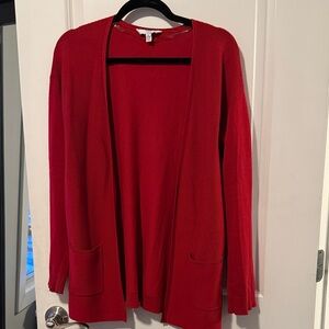 Time and Tru Vibrant Red Open Cardigan